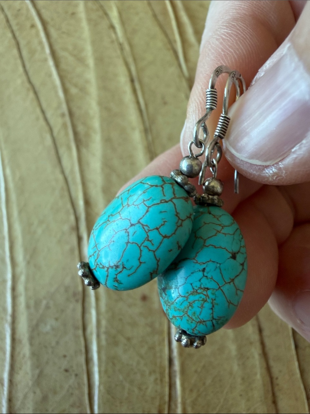 Vintage 925 sterling silver drop dangle earrings with blue turquoise